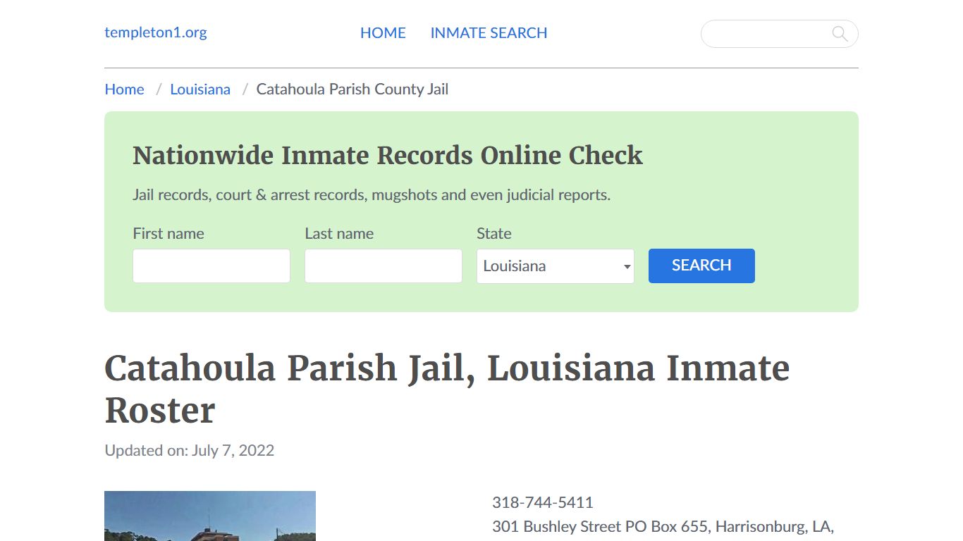 Catahoula Parish Jail, Louisiana Inmate Booking